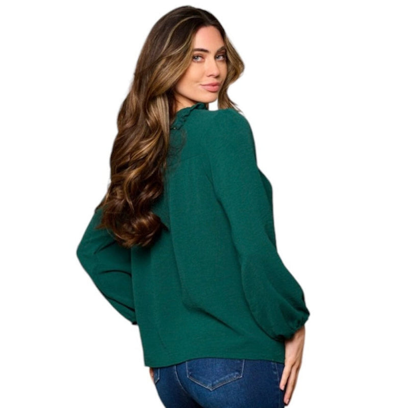 Chemisier col montant volanté #couleur_vert