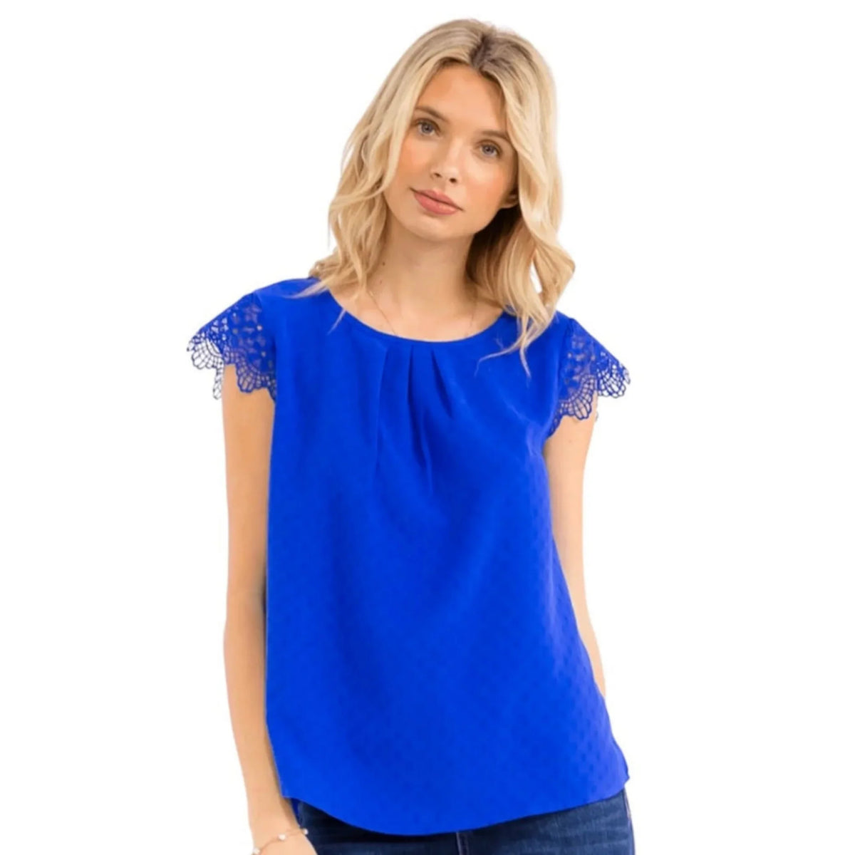 Haut manche dentelle bleu royal