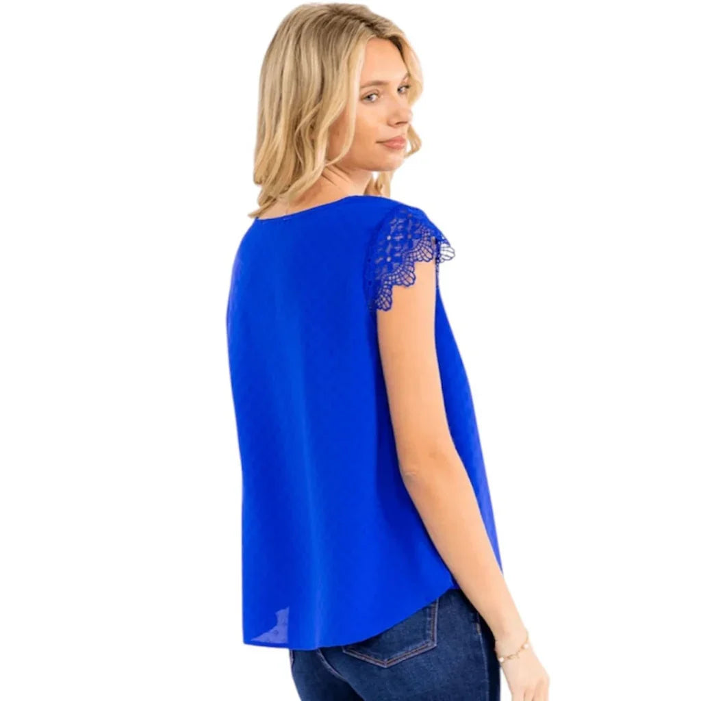 Haut manche dentelle bleu royal