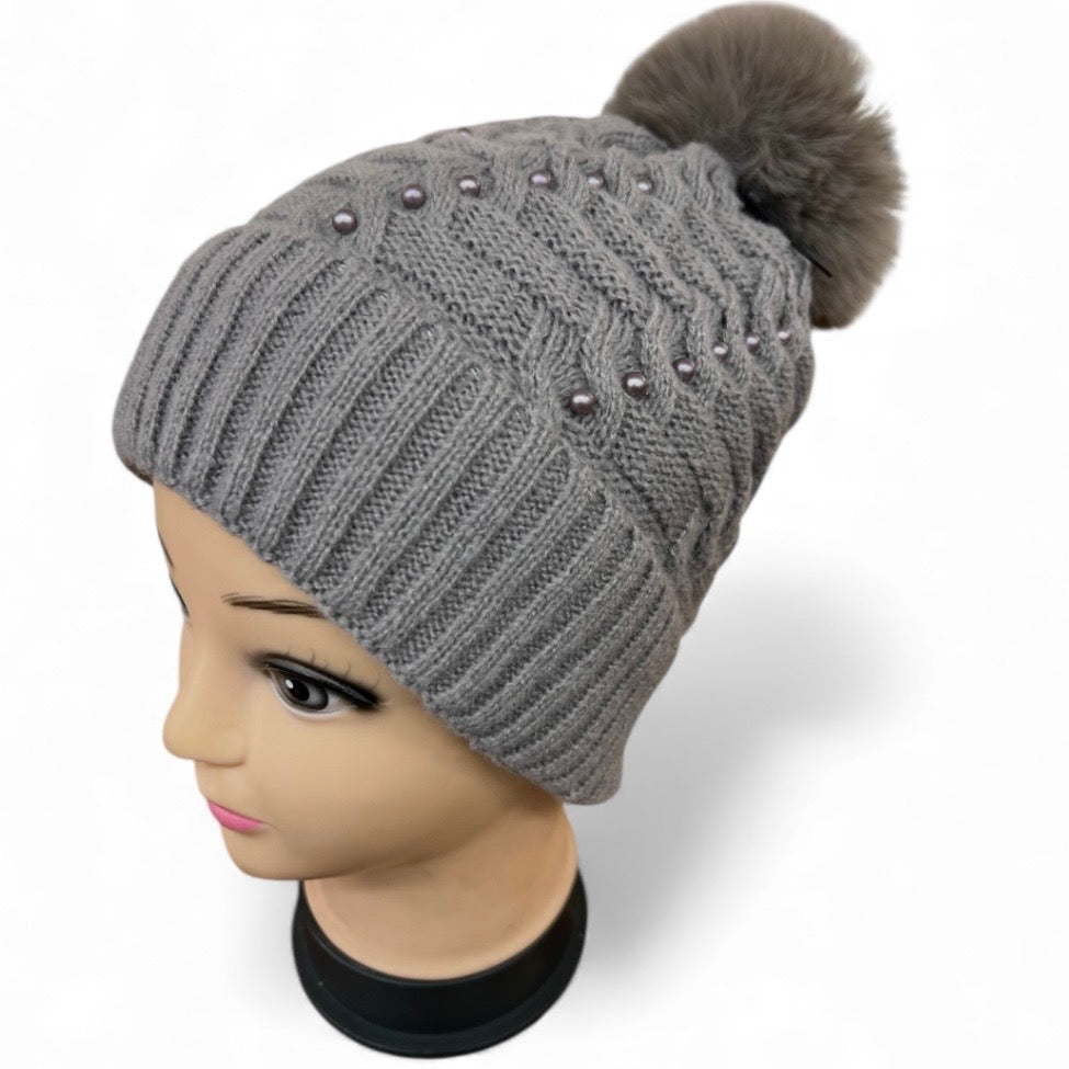 Bonnet pompom fourrure