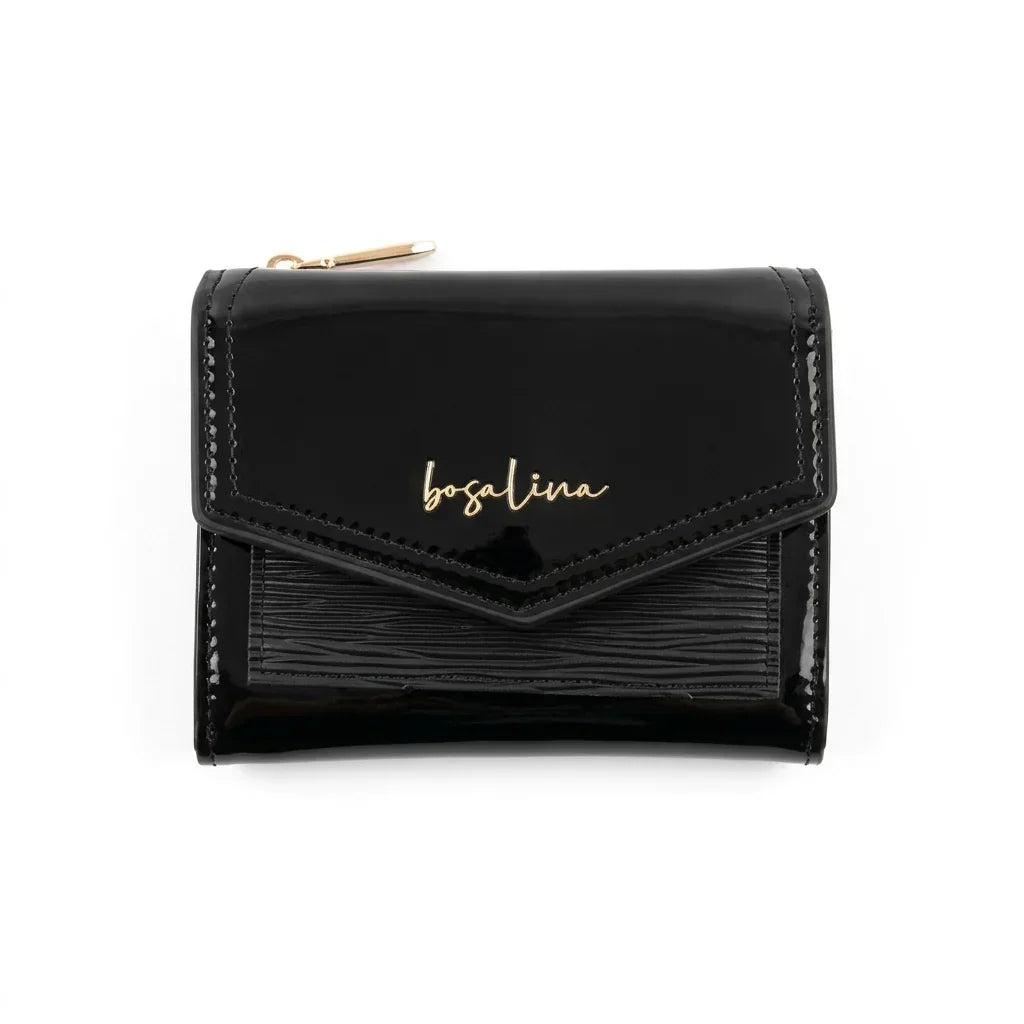 Petit porte-monnaie noir verni C'est Elle avec inscription dorée