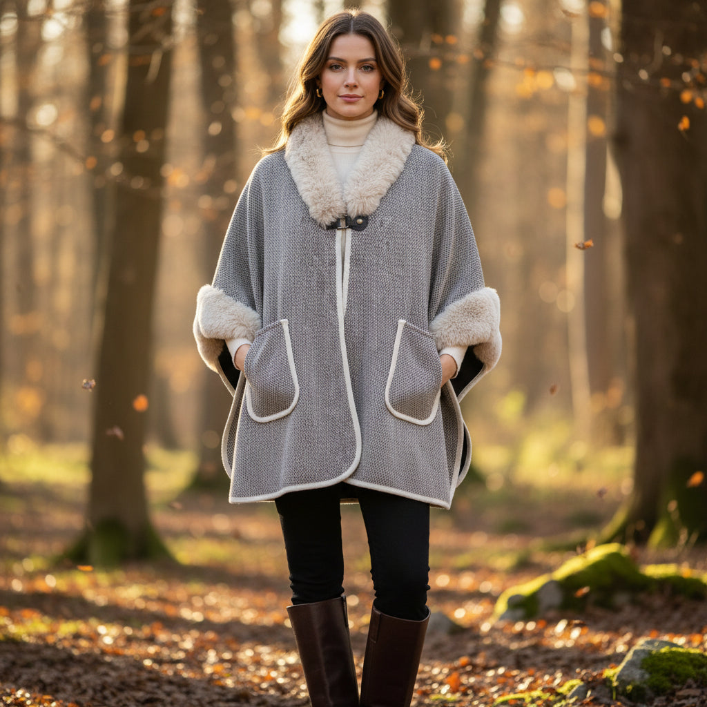 Poncho avec poche beige