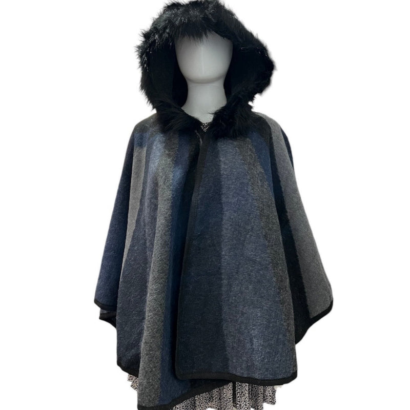 Poncho col fourrure #couleur_bleu