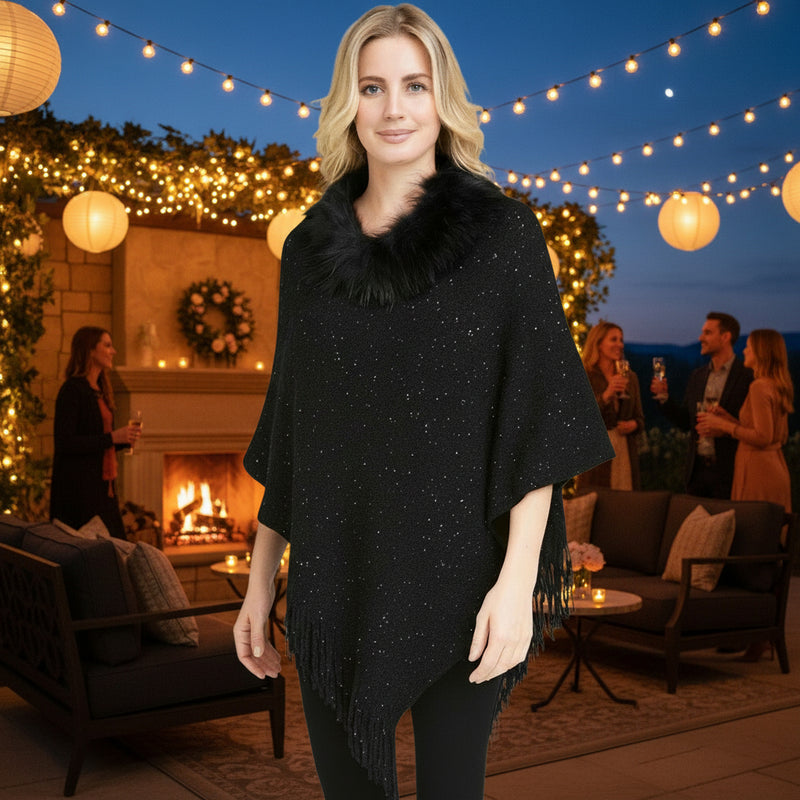 Poncho fourrure synthétique #couleur_noir