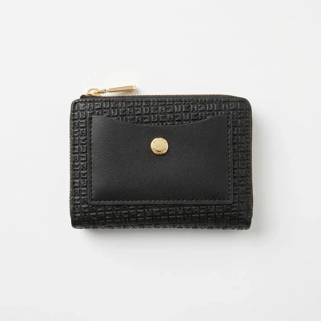 Petit porte-monnaie noir texturé C'est Elle avec fermeture éclair et bouton doré