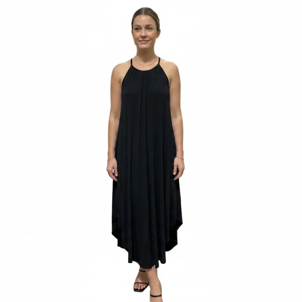 Robe noire longue asymétrique pour femme, style élégant et tendance
