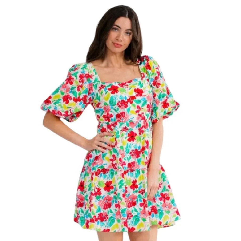 Robe manche bouffante fleur