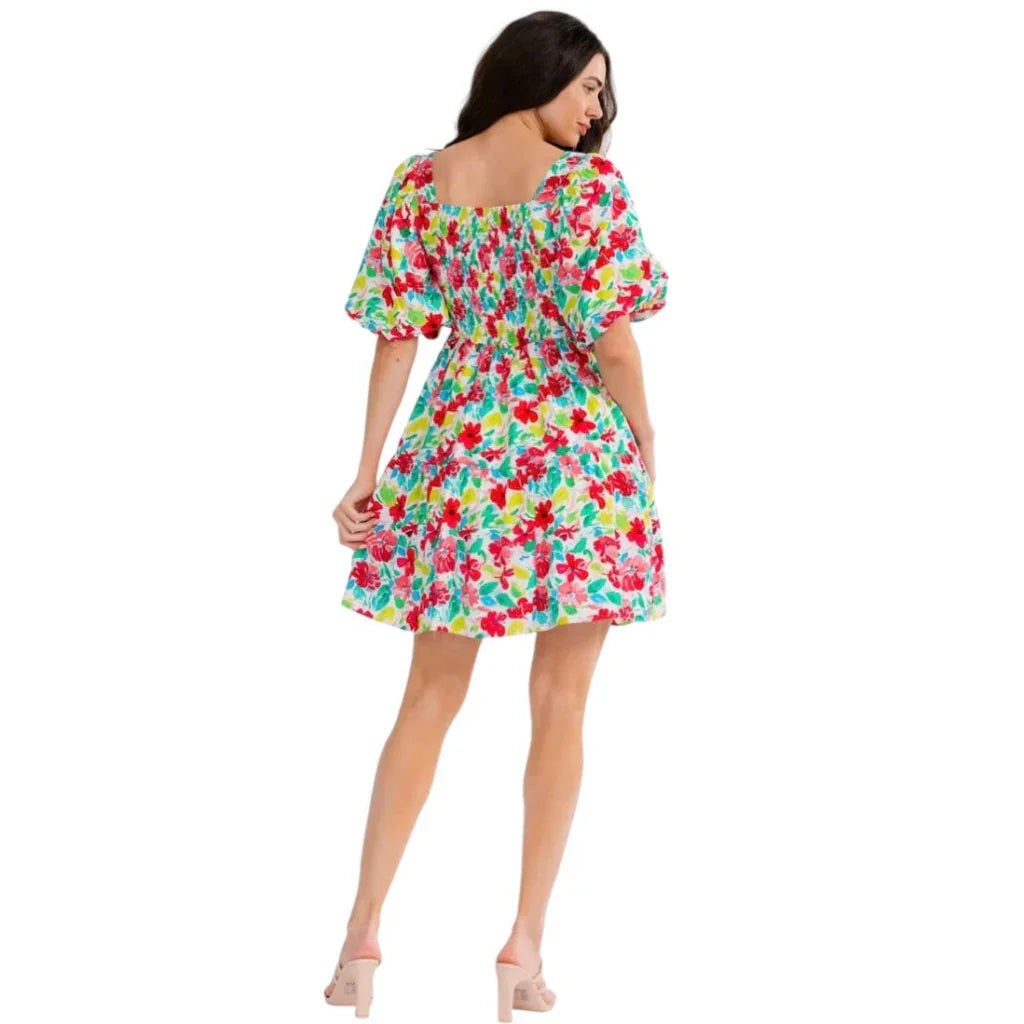 Robe manche bouffante florale