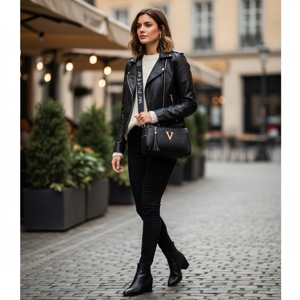 Sac bandoulière V noir femme