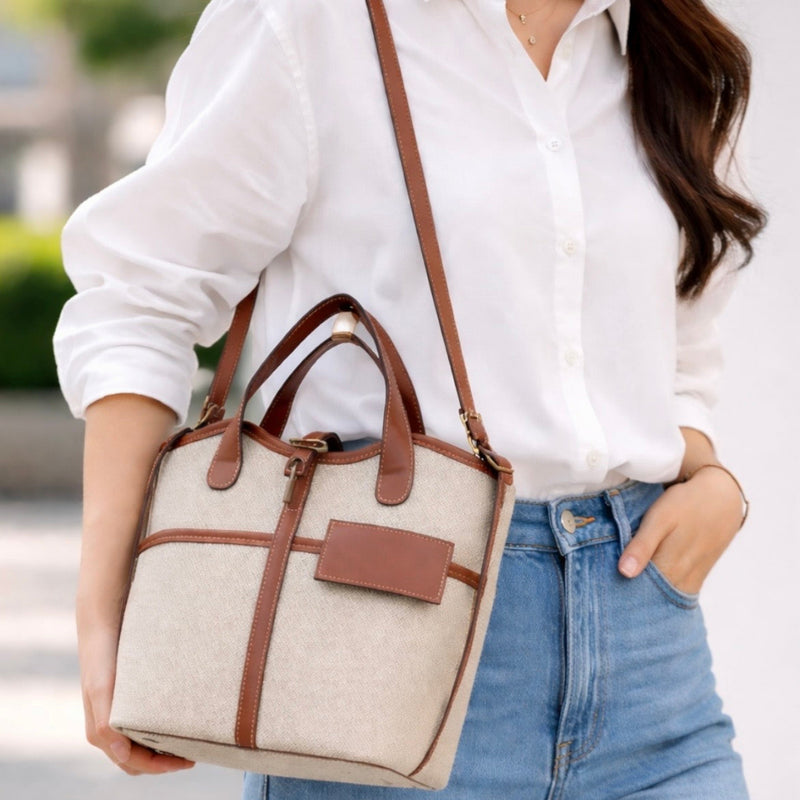 Sac cuir et toile #couleur_cognac