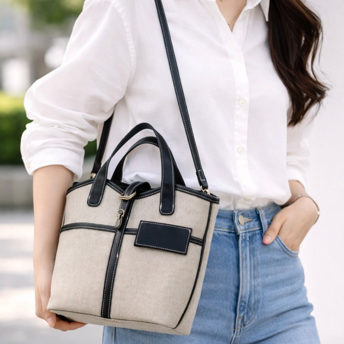 Sac cuir et toile #couleur_noir