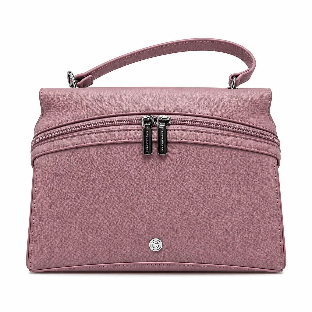 Sac à main rose mauve en simili daim C'est Elle avec fermeture éclair double
