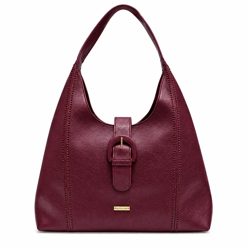 Sac à épaule en cuir synthétique bordeaux avec boucle décorative - C'est Elle
