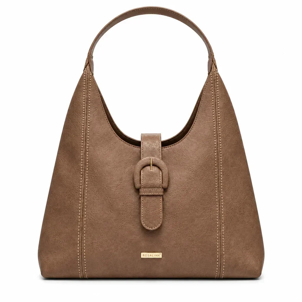 Sac à main épaule marron en similicuir avec boucle décorative de la marque C'est Elle