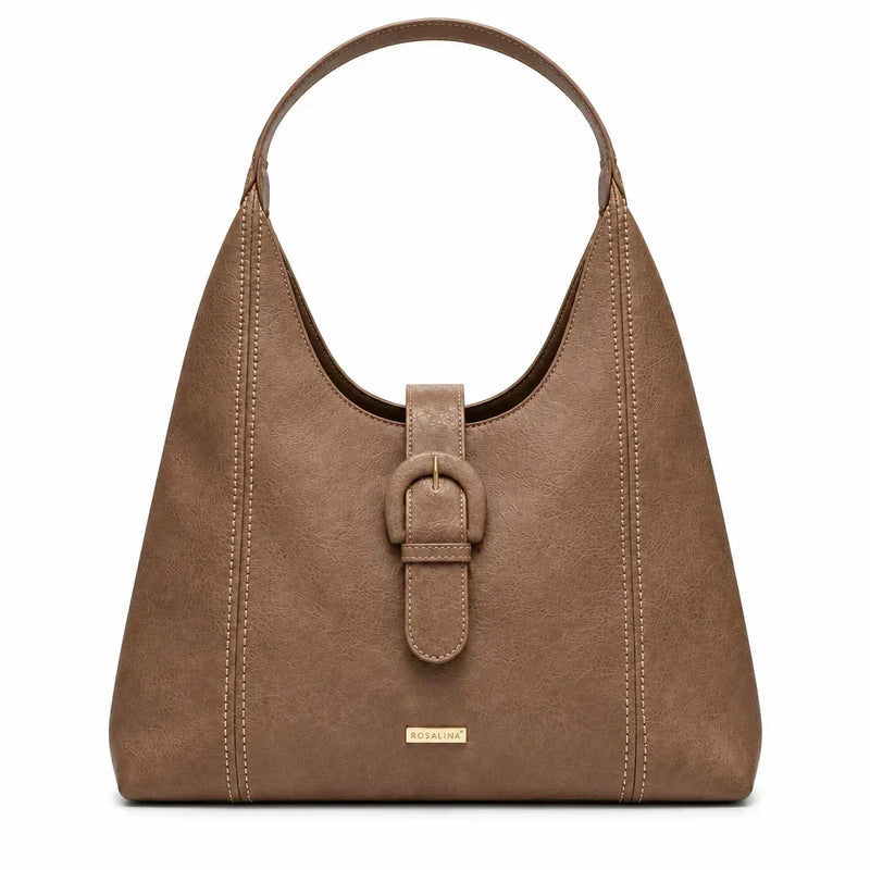 Sac à main épaule marron en similicuir avec boucle décorative de la marque C'est Elle