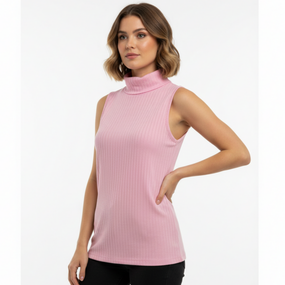Tee shirt col montant #couleur_rose-bebe