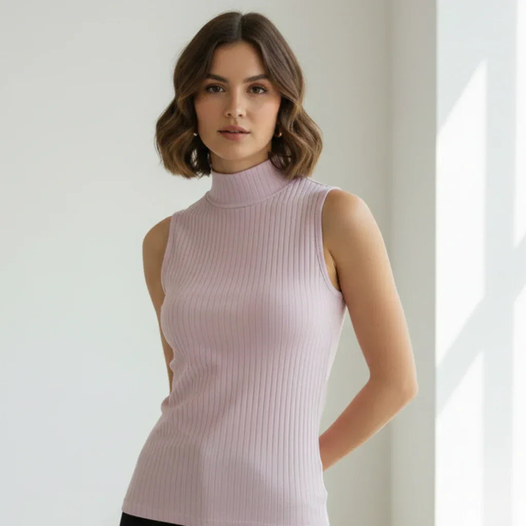 Tee shirt col montant #couleur_rose-poudre