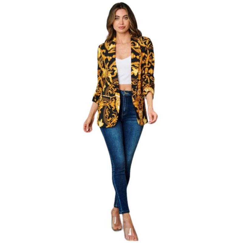 Blazer ouvert à manches 3/4 OVI imprimé pour femme.