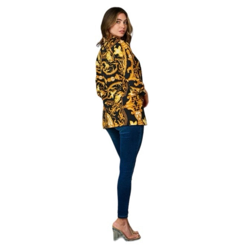 Blazer ouvert à manches 3/4 OVI imprimé pour femme.