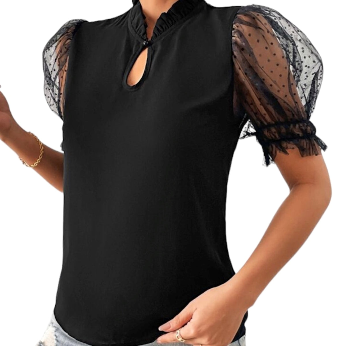Blouse chic pour femme chiffon noir #couleur_noir