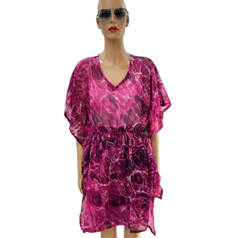 Blouse en chiffon paréo imprimé pour femme #couleur_fuschia