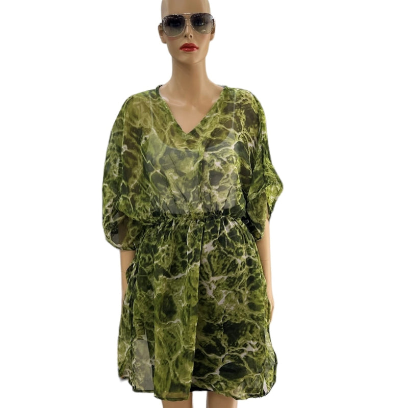Blouse en chiffon paréo imprimé pour femme #couleur_olive