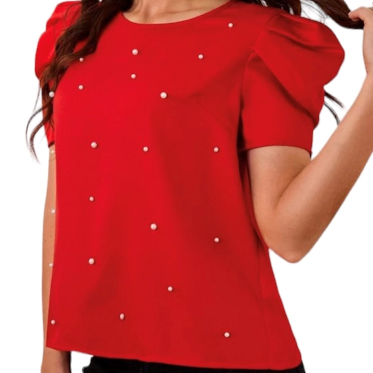 Une pièce chic et originale parsemé de perle blanche , cette blouse manche bouffante rouge est parfaite pour un look tendance. Une pièce élégante et intemporelle pour compléter n'importe quelle tenue.