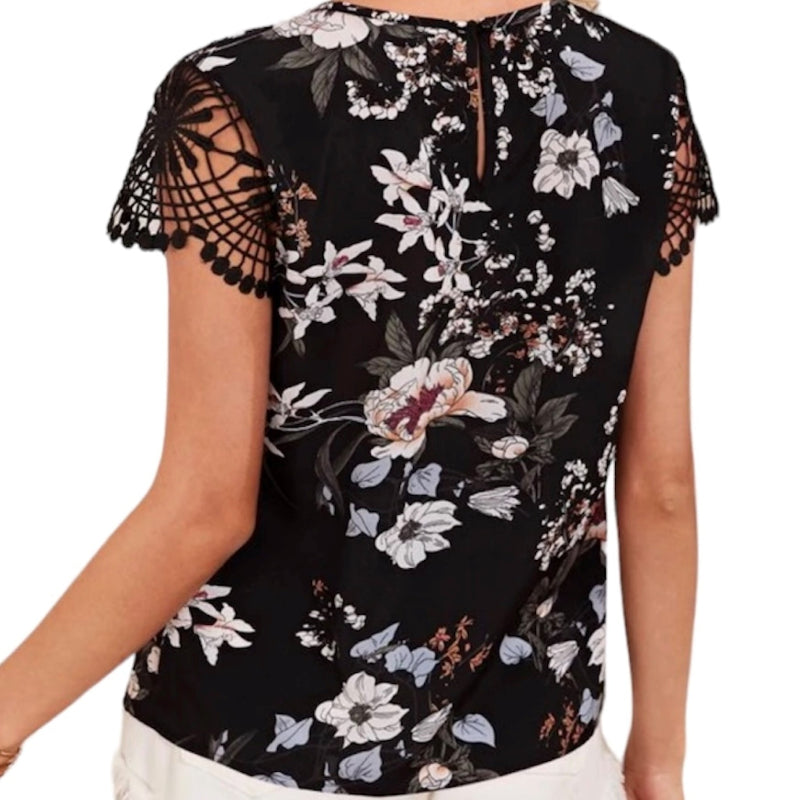 C'est Elle blouse manche crochet noir pour femme #couleur_noir