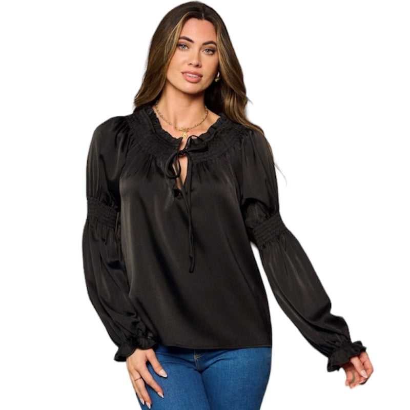Blouse smockée femme #couleur_noir