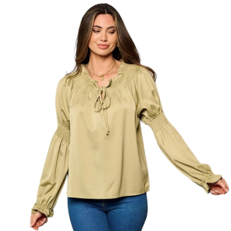 Blouse smockée femme #couleur_sage