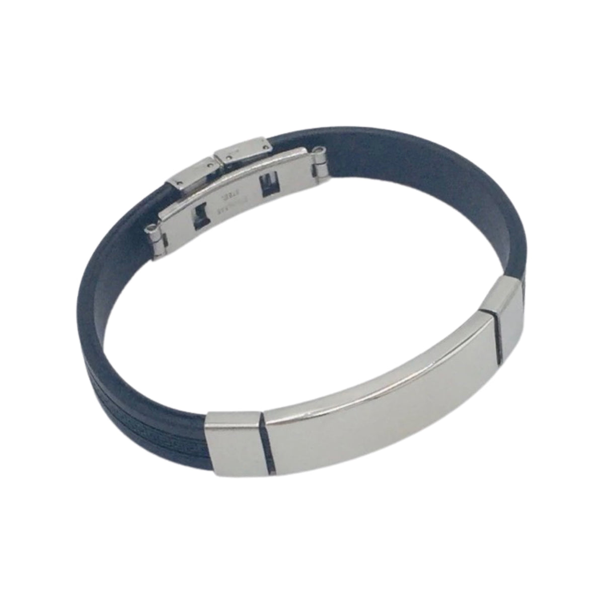 Bracelet unisexe en caoutchouc &amp; Stainless Steel.Vous serez élégant et chic avec notre bracelet de fantaisie fabriqué à partir de Caoutchouc noir et d'acier inoxydable. Avec son design intemporel, ce bijou subtil sera un accessoire parfait pour compléter une tenue moderne.