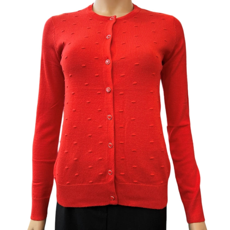 Cardigan femme picote boutonné de Tunney Rose Design #couleur_coquelicot