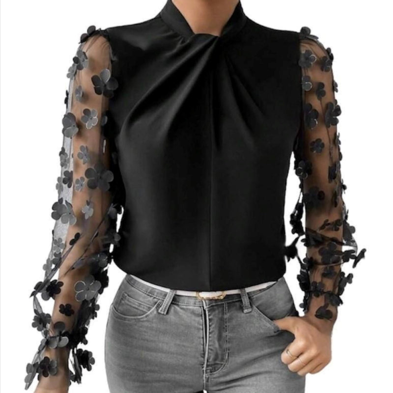 Chemisier fleurs aux manches #couleur_noir