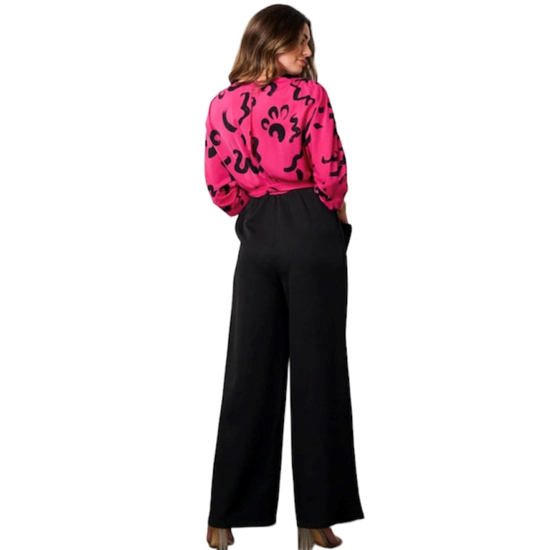 Combinaison col V #couleur_fuschia-et-noir