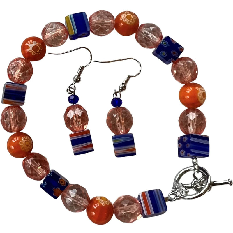 Bracelet et boucle d'oreille bleu et orange - C'est Elle