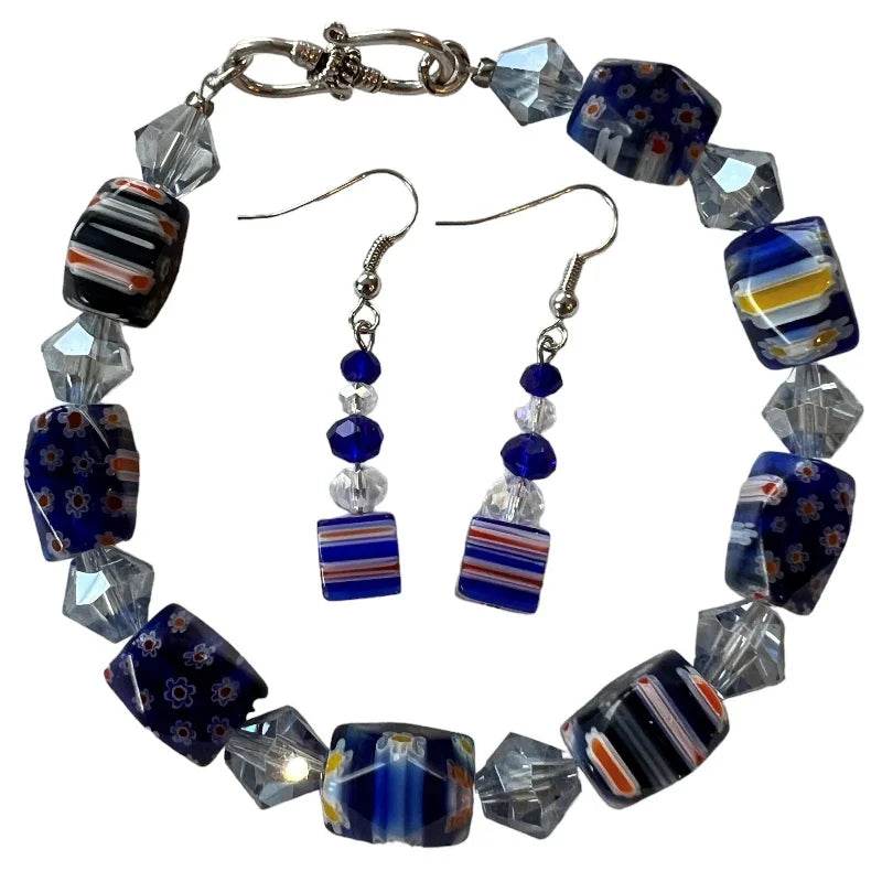 Bracelet et boucle d'oreille bleu royal - C'est Elle