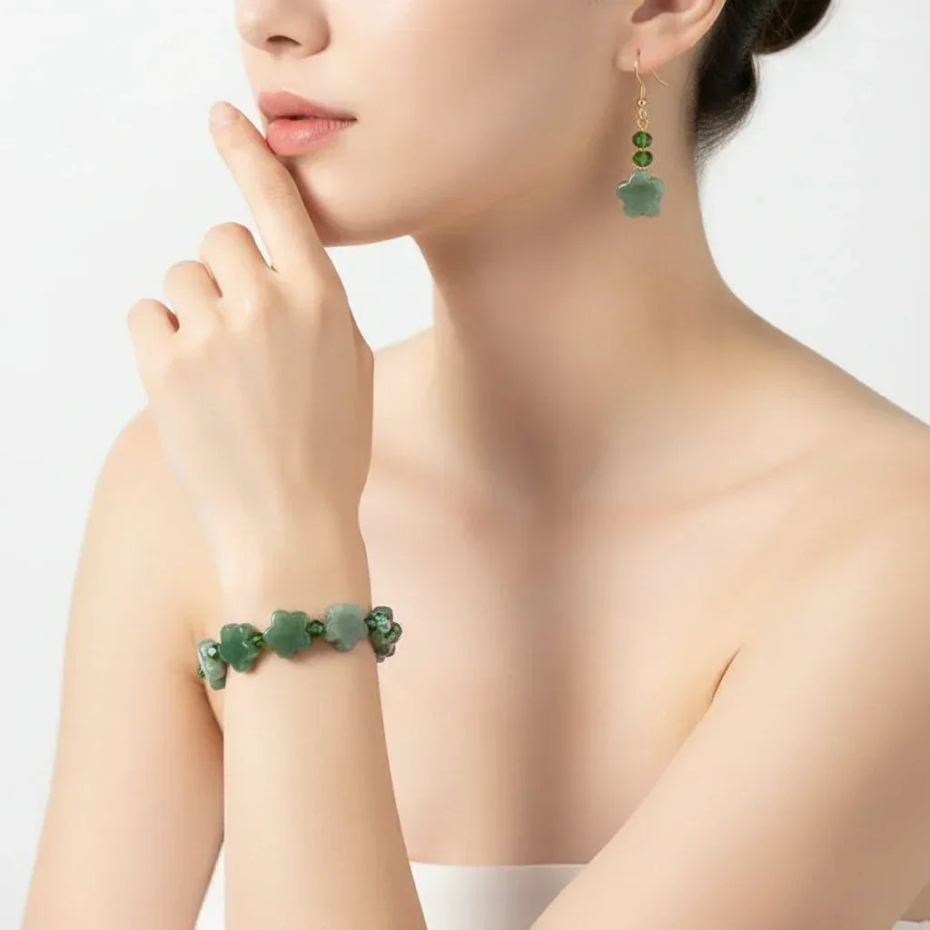 Collier Fantaisie En Jade Et Perles - Acier Inoxydable, Breloque, Neuf Sans Emballage, Bijou Pierre