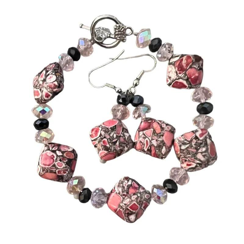 Bracelet et boucle d'oreille rose - C'est Elle