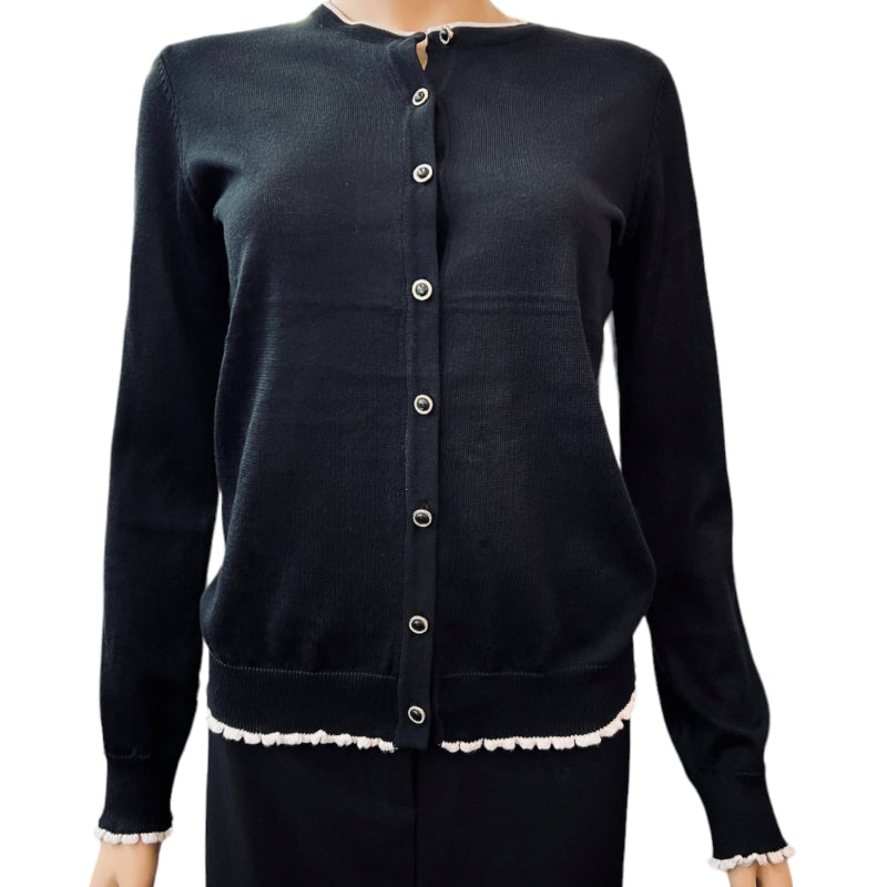 Gilet boutonné avec détail blanc pour femme #couleur_noir