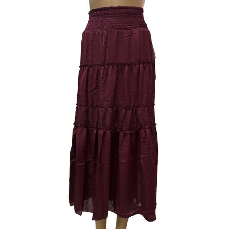 Jupe à panneaux taille élastique pour femme #couleur_bourgogne