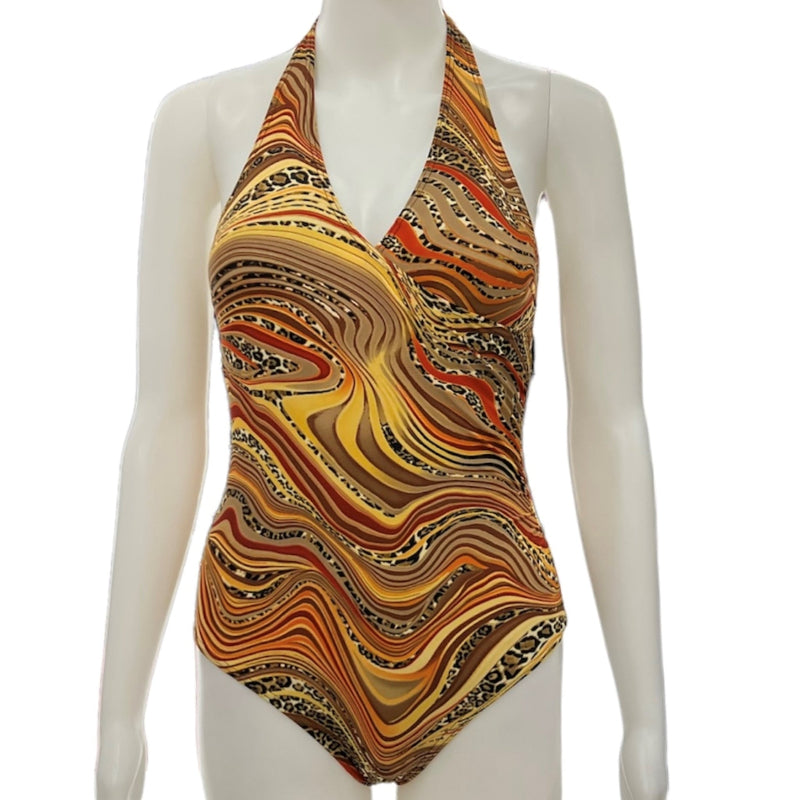 Maillot une-piéce croisé leopard multi