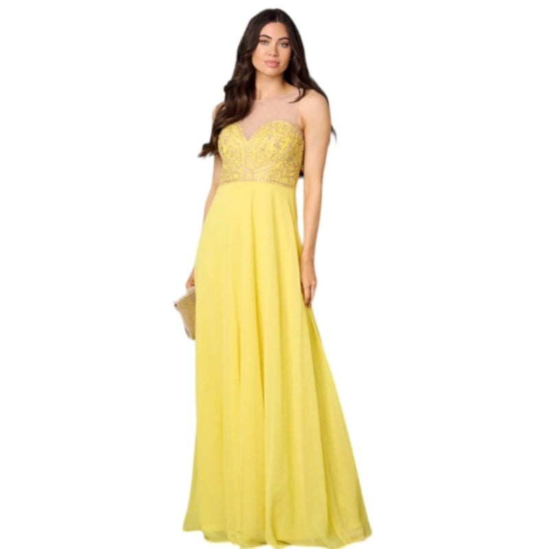 Maxi robe brodée longue C'est Elle #couleur_jaune