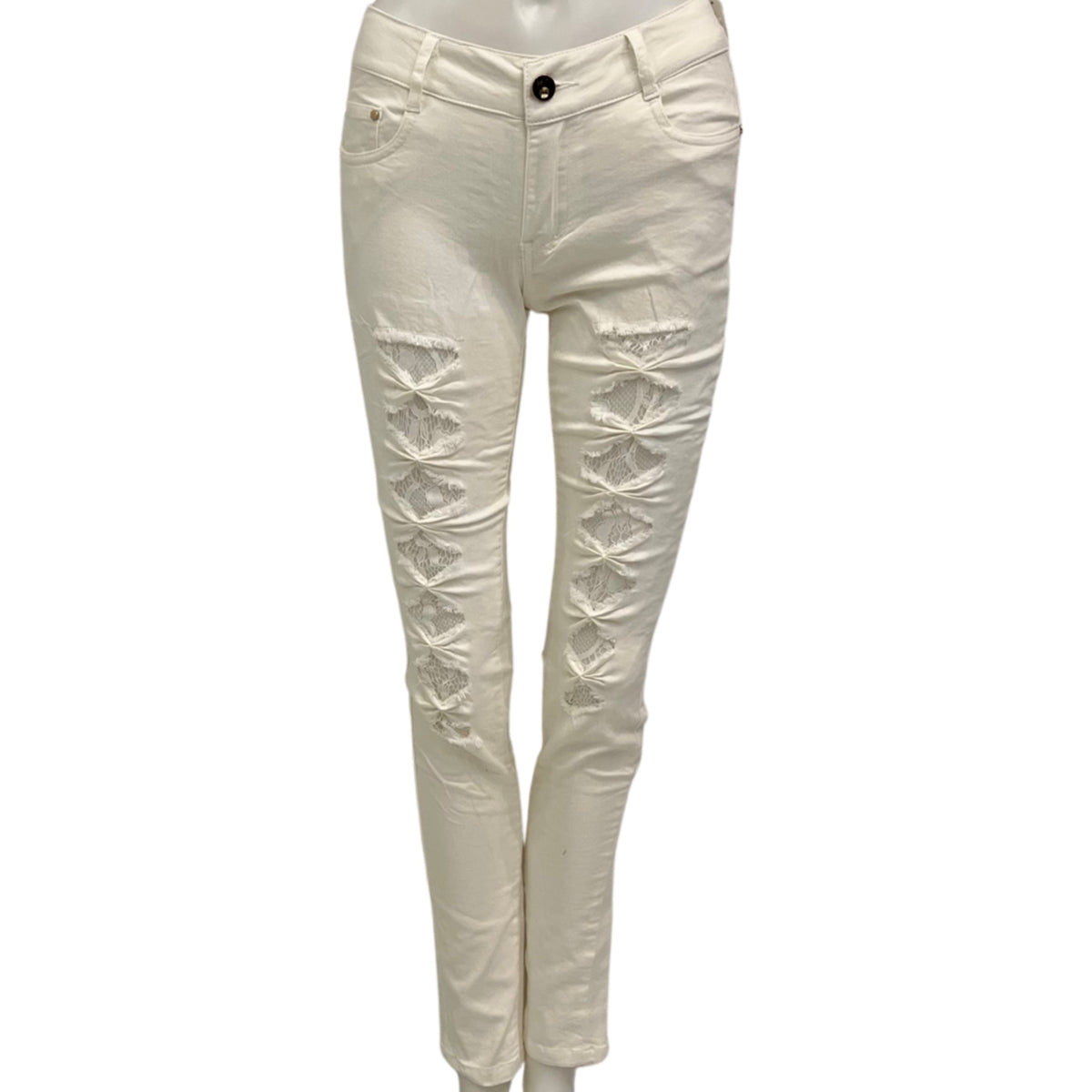 Pantalon cigarette Kessley avec dentelle #couleur_ivoire