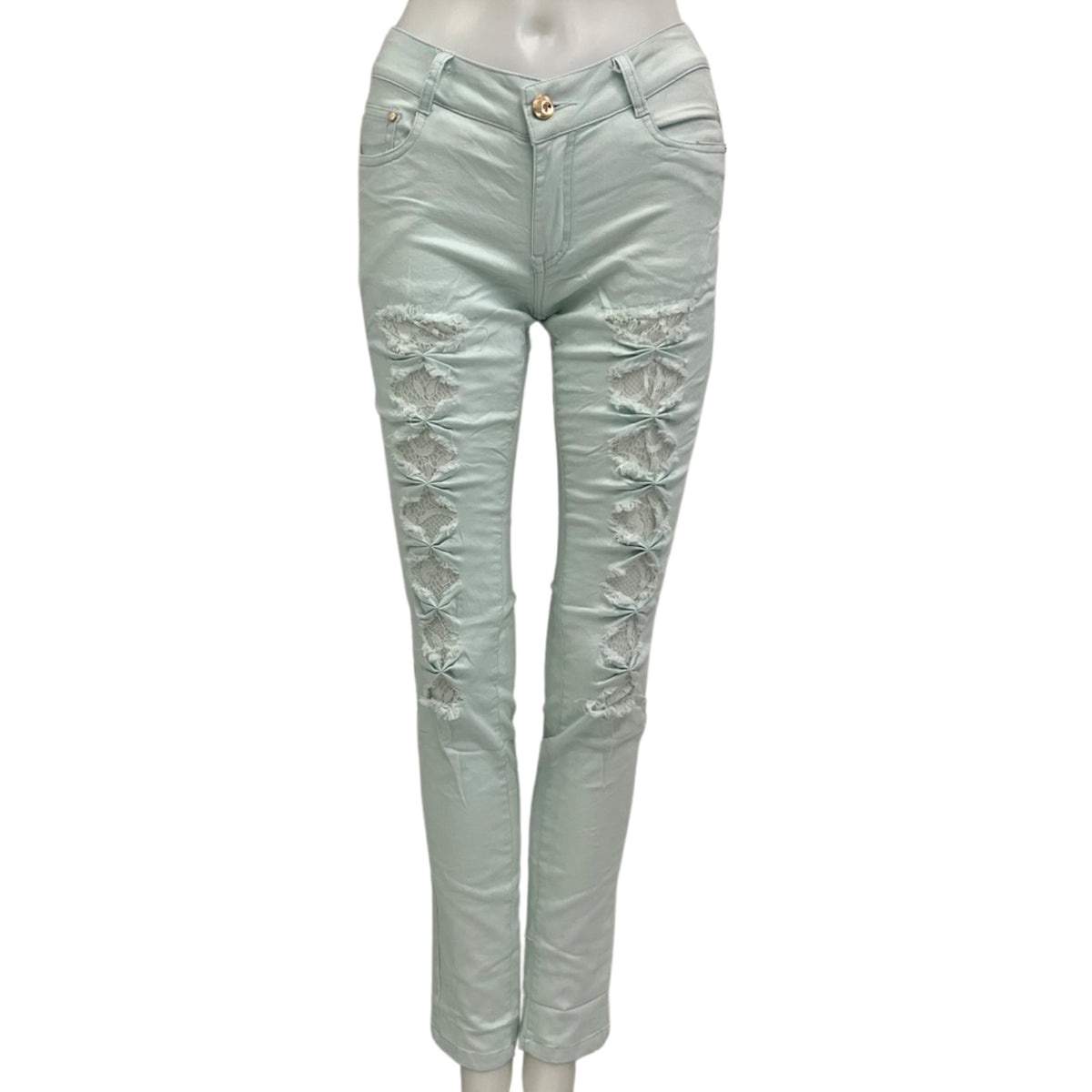 Pantalon cigarette Kessley avec dentelle #couleur_menthe