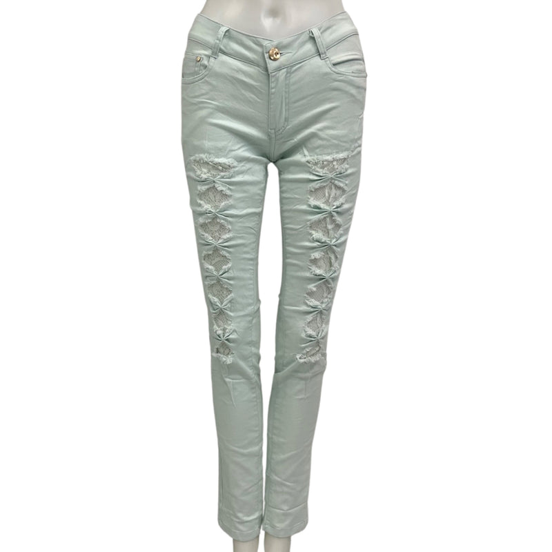 Pantalon cigarette Kessley avec dentelle #couleur_menthe