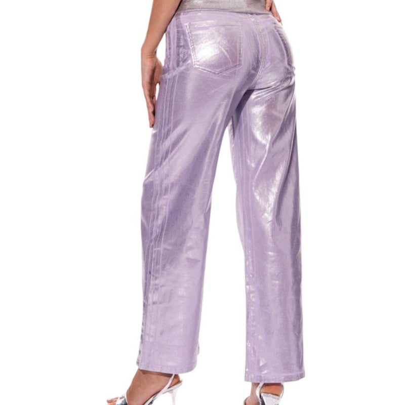 Pantalon métallisé jambes larges #couleur_lavende
