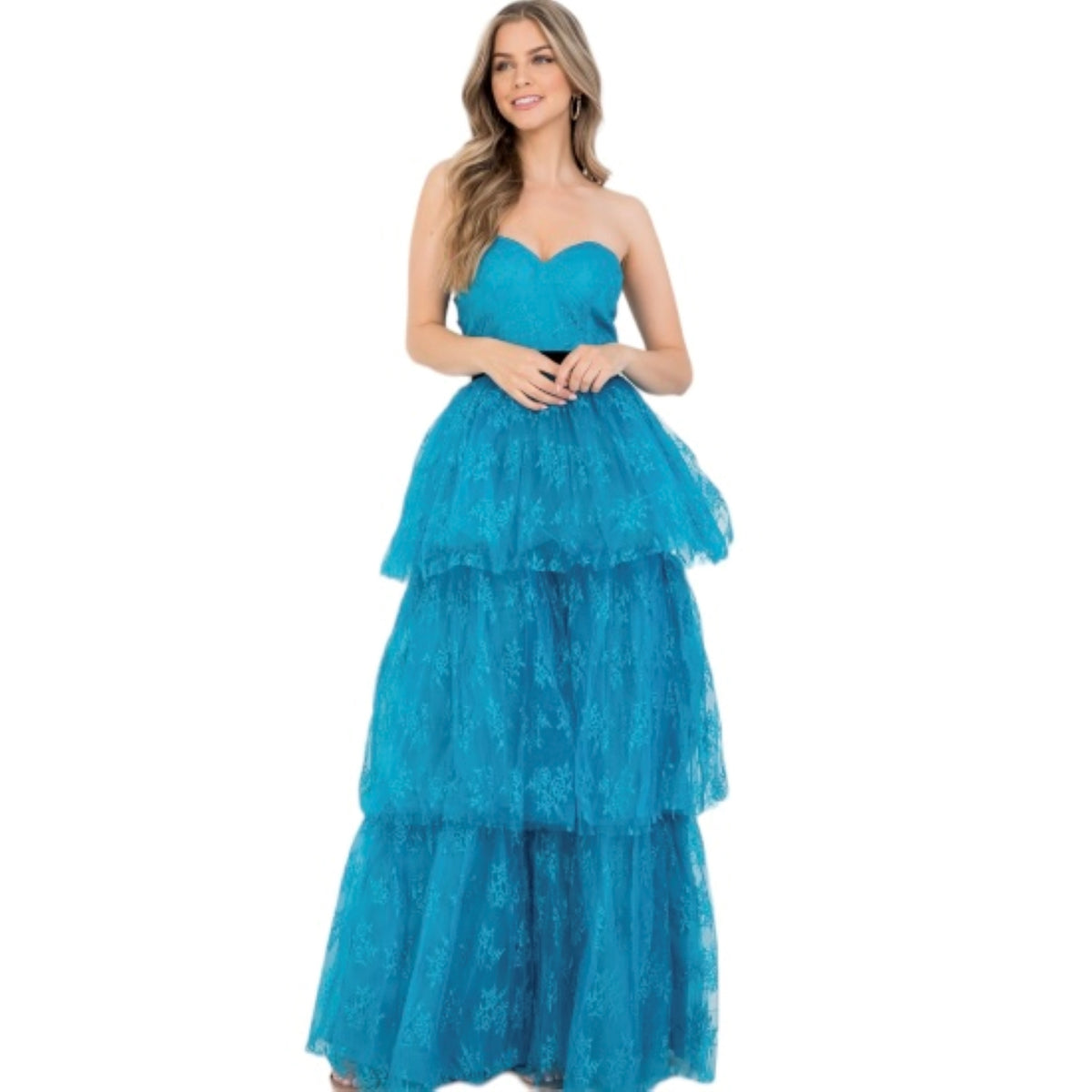 Robe dentelle ceinture noire #couleur_turquoise