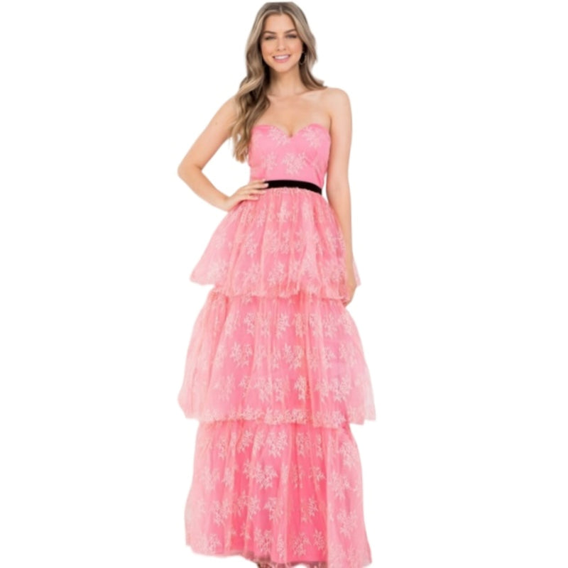 Robe dentelle ceinture noire #couleur_corail