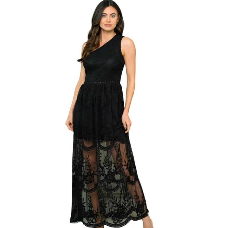 Robe dentelle une épaule #couleur_noir