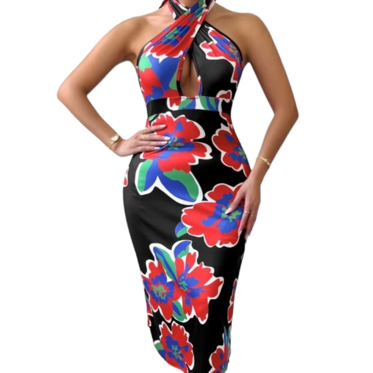 C'est Elle robe dos nu fleuri 